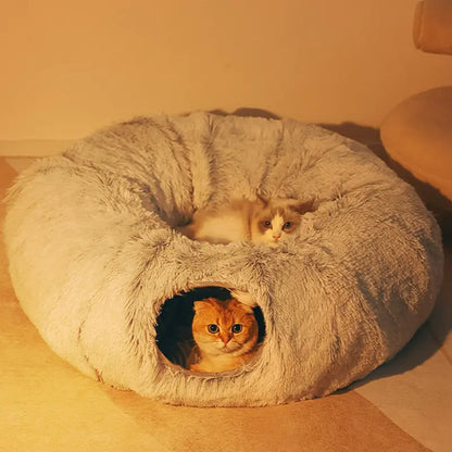 2 In 1 Cat Tunnel Bed - Cozy Round Cat Beds for Play and Relaxation - WoofPurr