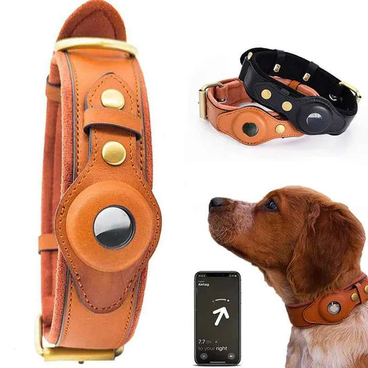 Premium Leather Dog Collar with ID Tag - Anti-Lost Safety Collar - WoofPurr