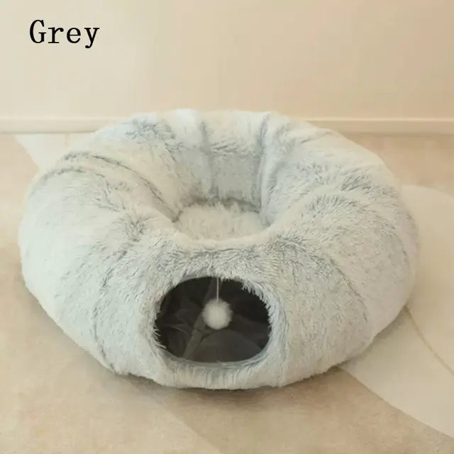 2 In 1 Cat Tunnel Bed - Cozy Round Cat Beds for Play and Relaxation - WoofPurr