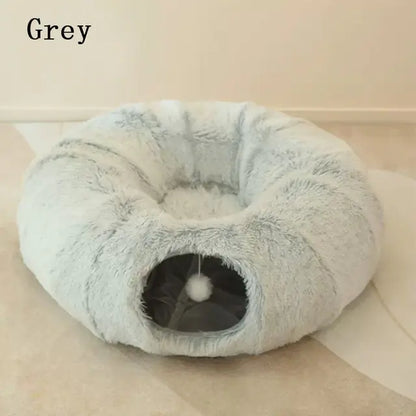 2 In 1 Cat Tunnel Bed - Cozy Round Cat Beds for Play and Relaxation - WoofPurr